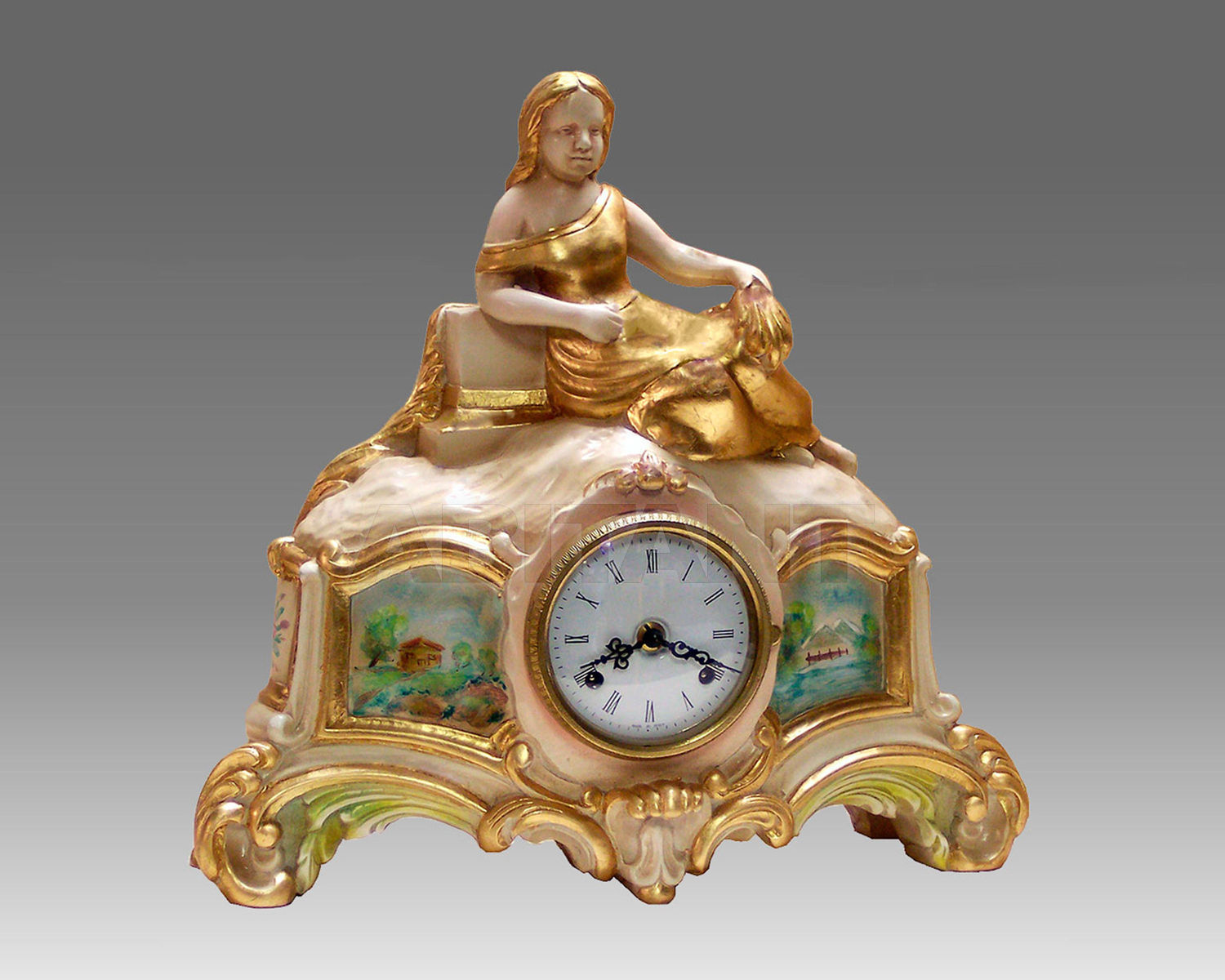 Купить Часы настольные  F.lli Consonni 2015 Art.324/2 lacquered white patinated with gold and decoration