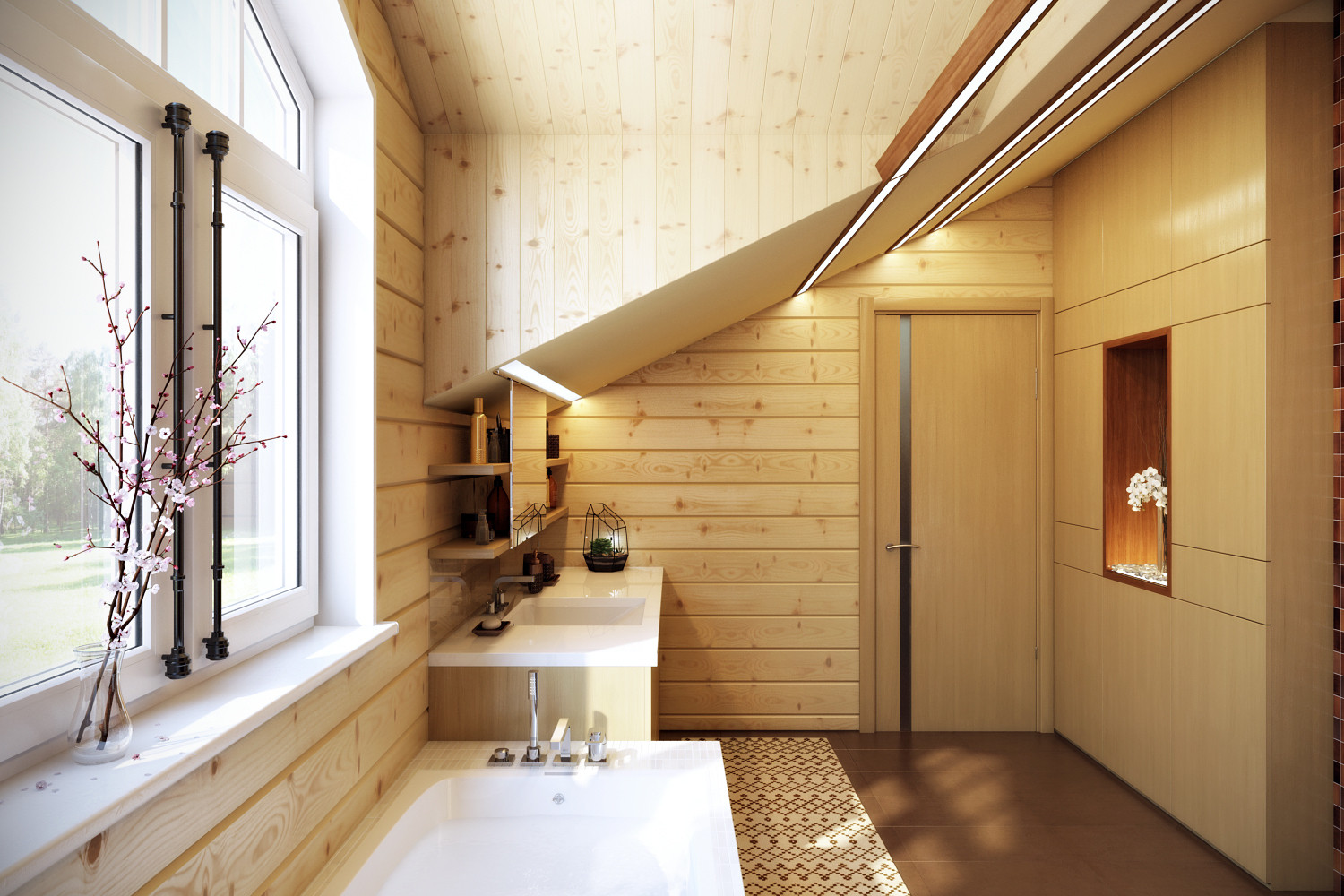 Маленькие ванные комнаты в деревянном доме (48 фото)